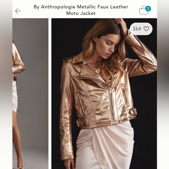 NWT ANTHROPOLOGIE ROSE GOLD METALLIC FAUX LEATHER SCUBA MOTO JACKET. SIZE MP. - Picture 16 of 17